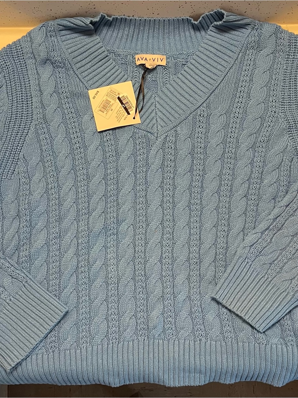 Ava & Viv Powder Blue Cable V-Neck Sweater